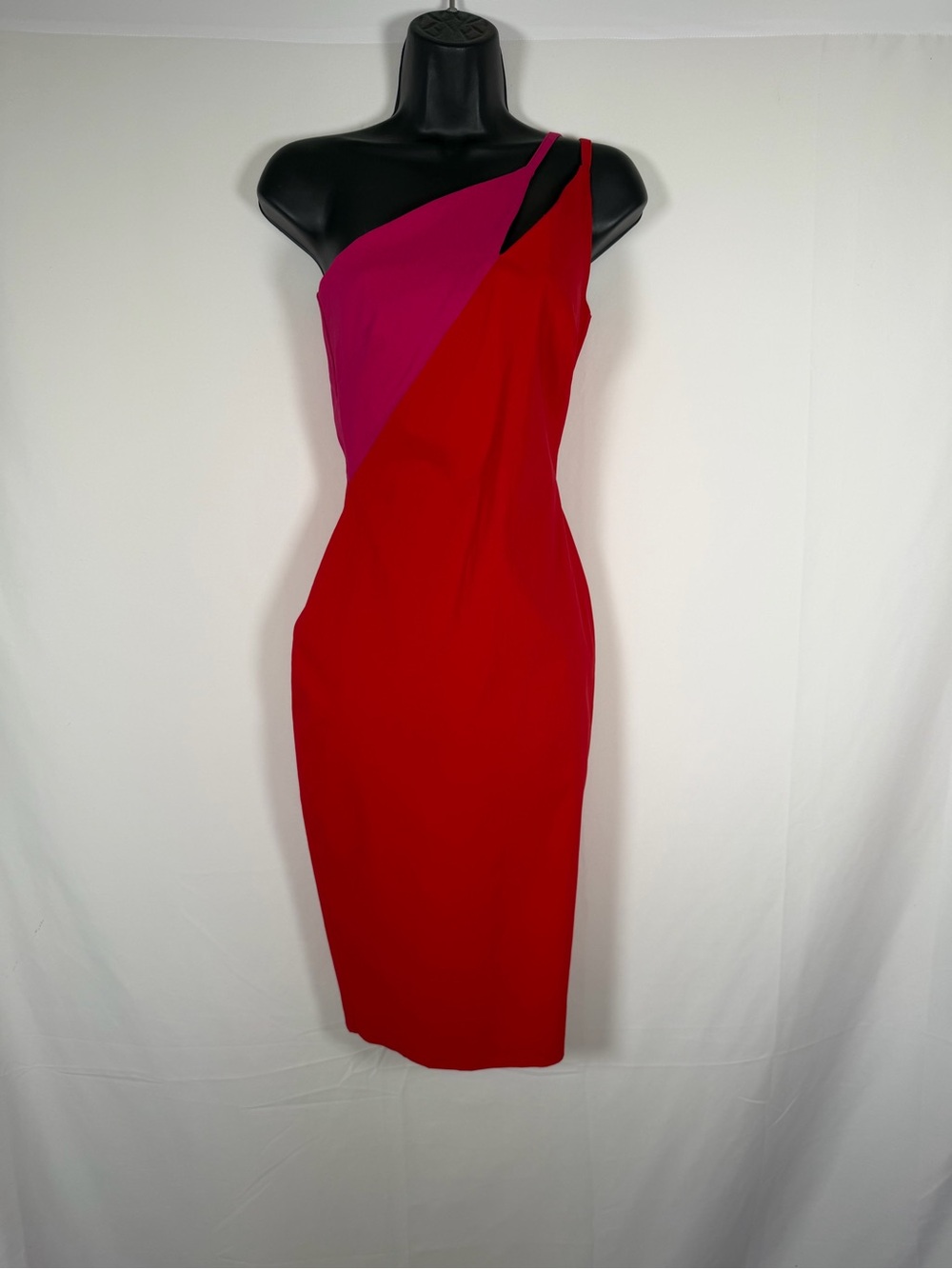 NWT Women’s Vesper bengaline contrast midi dress in red and pink One-Shoulder